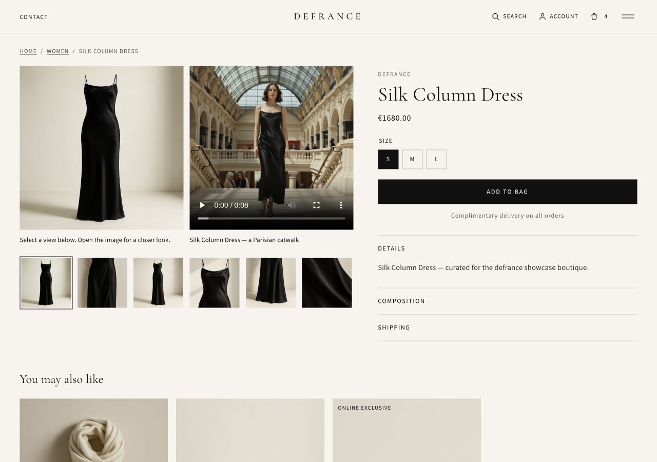 Defrance product page with photos and video