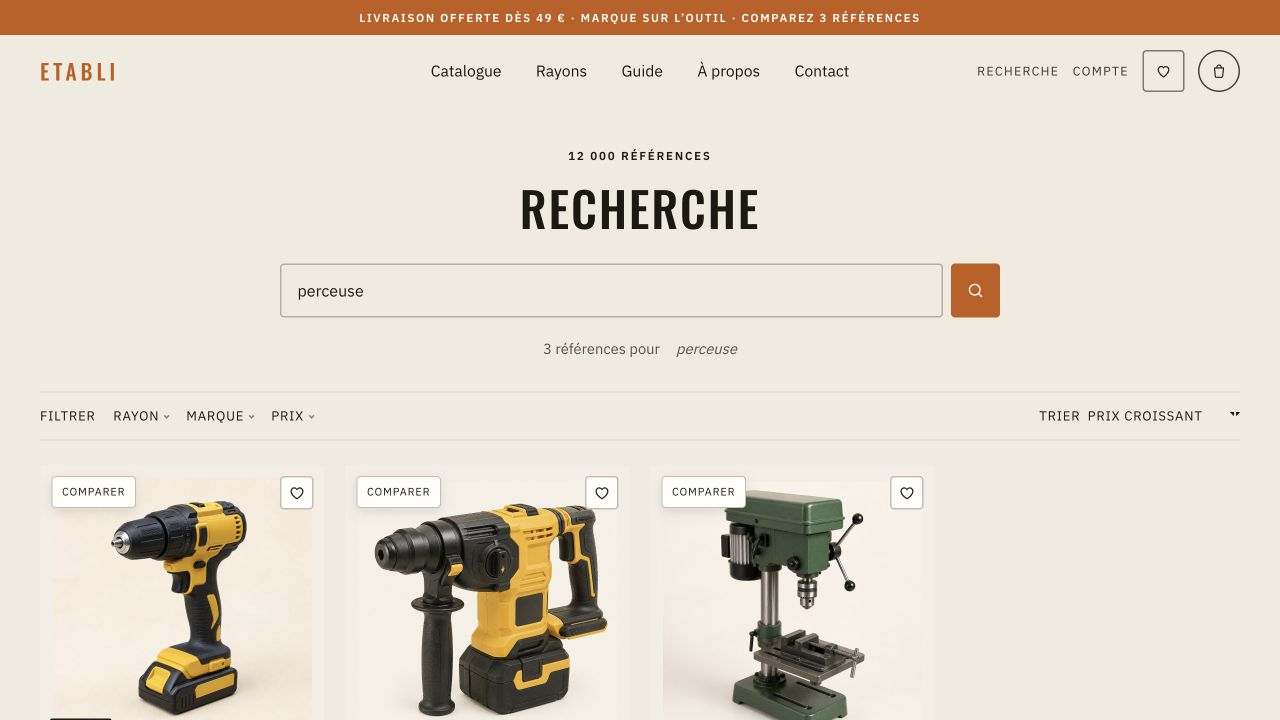 Product search in the Établi store