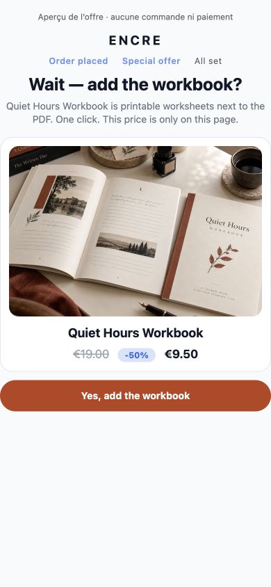 Encre · Propositiones post emptionem · Upselling